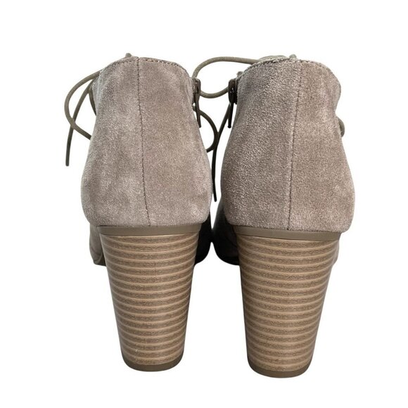 Susina Taupe Suede Peep Toe Lace-Up Block Heel Booties Size 9 - Picture 9 of 12